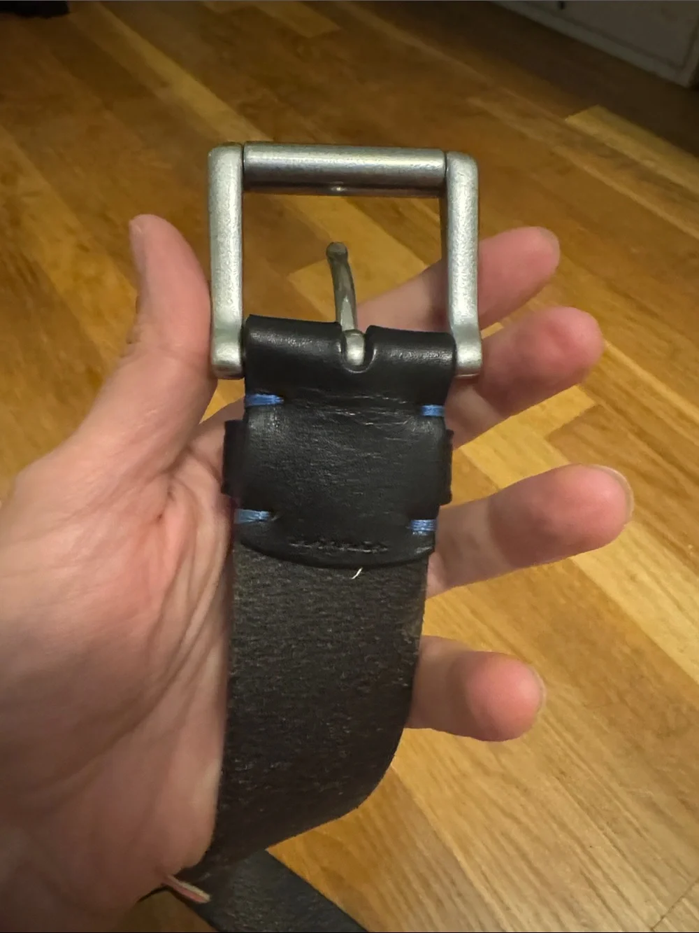 GAP Men's Black Leather Belt with Silver Buckle